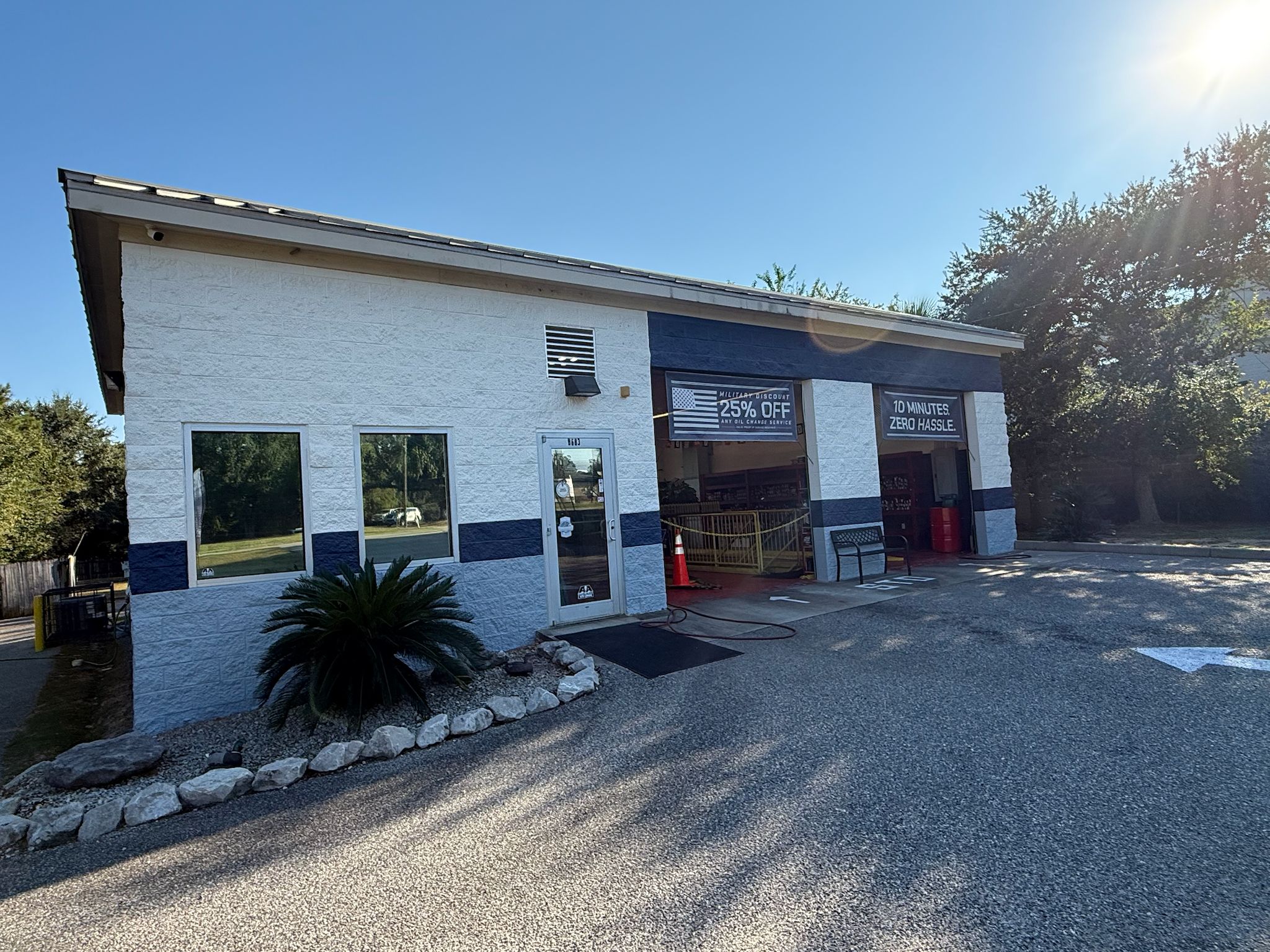 Freshly painted quick lube and car wash exterior