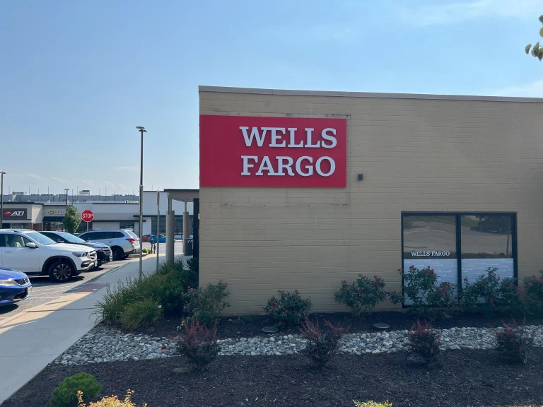 Freshly painted financial institution branch exterior