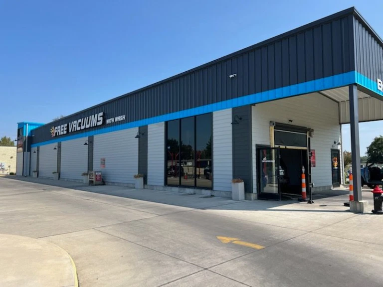 Freshly painted quick lube and car wash exterior