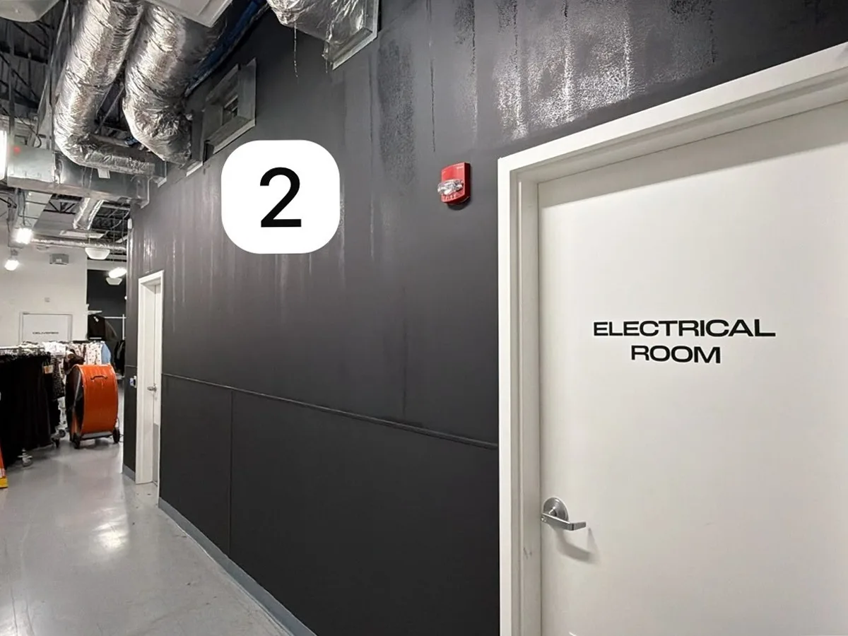 Stockroom wall 2 beside the electrical room after RFID shielding paint
